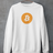 Hvit Bitcoin crewneck med originalt Bitcoin-logosymbol fra iKrypto-kolleksjonen, produsert av Sparxwear