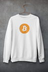 Hvit Bitcoin crewneck med originalt Bitcoin-logosymbol fra iKrypto-kolleksjonen, produsert av Sparxwear